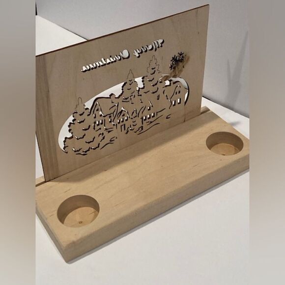 Wooden Merry Christmas Votive Candle Holder Laser Cut Lettering NEW - Picture 11 of 12